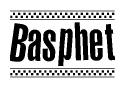The clipart image displays the text Basphet in a bold, stylized font. It is enclosed in a rectangular border with a checkerboard pattern running below and above the text, similar to a finish line in racing. 
