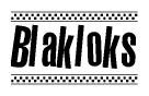 The image is a black and white clipart of the text Blakloks in a bold, italicized font. The text is bordered by a dotted line on the top and bottom, and there are checkered flags positioned at both ends of the text, usually associated with racing or finishing lines.