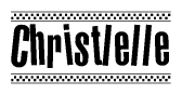 The image contains the text Christlelle in a bold, stylized font, with a checkered flag pattern bordering the top and bottom of the text.