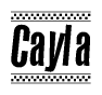 The clipart image displays the text Cayla in a bold, stylized font. It is enclosed in a rectangular border with a checkerboard pattern running below and above the text, similar to a finish line in racing. 