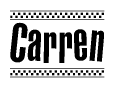 The clipart image displays the text Carren in a bold, stylized font. It is enclosed in a rectangular border with a checkerboard pattern running below and above the text, similar to a finish line in racing. 