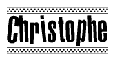 The image contains the text Christophe in a bold, stylized font, with a checkered flag pattern bordering the top and bottom of the text.