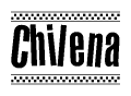 The image contains the text Chilena in a bold, stylized font, with a checkered flag pattern bordering the top and bottom of the text.