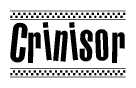 The image contains the text Crinisor in a bold, stylized font, with a checkered flag pattern bordering the top and bottom of the text.
