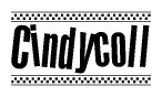 The image contains the text Cindycoll in a bold, stylized font, with a checkered flag pattern bordering the top and bottom of the text.