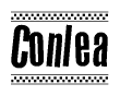 The clipart image displays the text Conlea in a bold, stylized font. It is enclosed in a rectangular border with a checkerboard pattern running below and above the text, similar to a finish line in racing. 