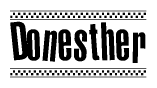 The clipart image displays the text Donesther in a bold, stylized font. It is enclosed in a rectangular border with a checkerboard pattern running below and above the text, similar to a finish line in racing. 