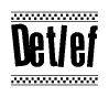 The clipart image displays the text Detlef in a bold, stylized font. It is enclosed in a rectangular border with a checkerboard pattern running below and above the text, similar to a finish line in racing. 