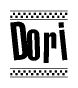 The clipart image displays the text Dori in a bold, stylized font. It is enclosed in a rectangular border with a checkerboard pattern running below and above the text, similar to a finish line in racing. 