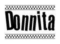 The clipart image displays the text Donnita in a bold, stylized font. It is enclosed in a rectangular border with a checkerboard pattern running below and above the text, similar to a finish line in racing. 