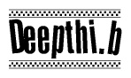 The image is a black and white clipart of the text Deepthib in a bold, italicized font. The text is bordered by a dotted line on the top and bottom, and there are checkered flags positioned at both ends of the text, usually associated with racing or finishing lines.