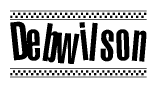 The image contains the text Debwilson in a bold, stylized font, with a checkered flag pattern bordering the top and bottom of the text.