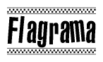 The image is a black and white clipart of the text Flagrama in a bold, italicized font. The text is bordered by a dotted line on the top and bottom, and there are checkered flags positioned at both ends of the text, usually associated with racing or finishing lines.