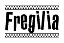 The image contains the text Fregilia in a bold, stylized font, with a checkered flag pattern bordering the top and bottom of the text.