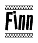 The image contains the text Finn in a bold, stylized font, with a checkered flag pattern bordering the top and bottom of the text.