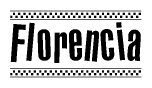 The image contains the text Florencia in a bold, stylized font, with a checkered flag pattern bordering the top and bottom of the text.