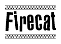 The clipart image displays the text Firecat in a bold, stylized font. It is enclosed in a rectangular border with a checkerboard pattern running below and above the text, similar to a finish line in racing. 