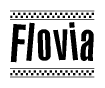 The clipart image displays the text Flovia in a bold, stylized font. It is enclosed in a rectangular border with a checkerboard pattern running below and above the text, similar to a finish line in racing. 