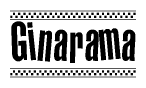 The image contains the text Ginarama in a bold, stylized font, with a checkered flag pattern bordering the top and bottom of the text.