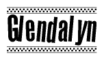 The image contains the text Glendalyn in a bold, stylized font, with a checkered flag pattern bordering the top and bottom of the text.