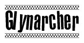 The clipart image displays the text Glynarcher in a bold, stylized font. It is enclosed in a rectangular border with a checkerboard pattern running below and above the text, similar to a finish line in racing. 
