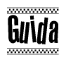 The clipart image displays the text Guida in a bold, stylized font. It is enclosed in a rectangular border with a checkerboard pattern running below and above the text, similar to a finish line in racing. 