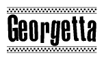 The clipart image displays the text Georgetta in a bold, stylized font. It is enclosed in a rectangular border with a checkerboard pattern running below and above the text, similar to a finish line in racing. 