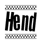 The image contains the text Hend in a bold, stylized font, with a checkered flag pattern bordering the top and bottom of the text.