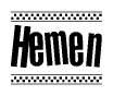The clipart image displays the text Hemen in a bold, stylized font. It is enclosed in a rectangular border with a checkerboard pattern running below and above the text, similar to a finish line in racing. 
