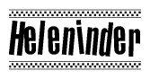 The clipart image displays the text Heleninder in a bold, stylized font. It is enclosed in a rectangular border with a checkerboard pattern running below and above the text, similar to a finish line in racing. 