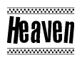 The image contains the text Heaven in a bold, stylized font, with a checkered flag pattern bordering the top and bottom of the text.