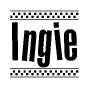 The clipart image displays the text Ingie in a bold, stylized font. It is enclosed in a rectangular border with a checkerboard pattern running below and above the text, similar to a finish line in racing. 