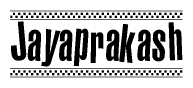 The image contains the text Jayaprakash in a bold, stylized font, with a checkered flag pattern bordering the top and bottom of the text.