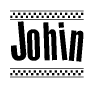 The clipart image displays the text Johin in a bold, stylized font. It is enclosed in a rectangular border with a checkerboard pattern running below and above the text, similar to a finish line in racing. 