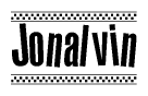 The image contains the text Jonalvin in a bold, stylized font, with a checkered flag pattern bordering the top and bottom of the text.