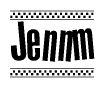The image contains the text Jennm in a bold, stylized font, with a checkered flag pattern bordering the top and bottom of the text.