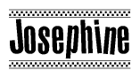 The image contains the text Josephine in a bold, stylized font, with a checkered flag pattern bordering the top and bottom of the text.