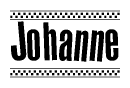The clipart image displays the text Johanne in a bold, stylized font. It is enclosed in a rectangular border with a checkerboard pattern running below and above the text, similar to a finish line in racing. 