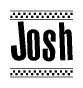 The image contains the text Josh in a bold, stylized font, with a checkered flag pattern bordering the top and bottom of the text.