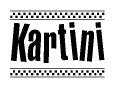 The image contains the text Kartini in a bold, stylized font, with a checkered flag pattern bordering the top and bottom of the text.