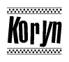 The clipart image displays the text Koryn in a bold, stylized font. It is enclosed in a rectangular border with a checkerboard pattern running below and above the text, similar to a finish line in racing. 