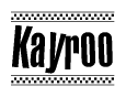 The image contains the text Kayroo in a bold, stylized font, with a checkered flag pattern bordering the top and bottom of the text.