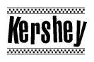 The image contains the text Kershey in a bold, stylized font, with a checkered flag pattern bordering the top and bottom of the text.