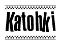 The image contains the text Katohki in a bold, stylized font, with a checkered flag pattern bordering the top and bottom of the text.