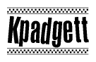 The clipart image displays the text Kpadgett in a bold, stylized font. It is enclosed in a rectangular border with a checkerboard pattern running below and above the text, similar to a finish line in racing. 