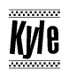The clipart image displays the text Kyle in a bold, stylized font. It is enclosed in a rectangular border with a checkerboard pattern running below and above the text, similar to a finish line in racing. 