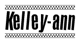 The image is a black and white clipart of the text Kelley-ann in a bold, italicized font. The text is bordered by a dotted line on the top and bottom, and there are checkered flags positioned at both ends of the text, usually associated with racing or finishing lines.