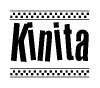 The image contains the text Kinita in a bold, stylized font, with a checkered flag pattern bordering the top and bottom of the text.