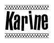 The clipart image displays the text Karine in a bold, stylized font. It is enclosed in a rectangular border with a checkerboard pattern running below and above the text, similar to a finish line in racing. 