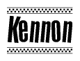 The clipart image displays the text Kennon in a bold, stylized font. It is enclosed in a rectangular border with a checkerboard pattern running below and above the text, similar to a finish line in racing. 